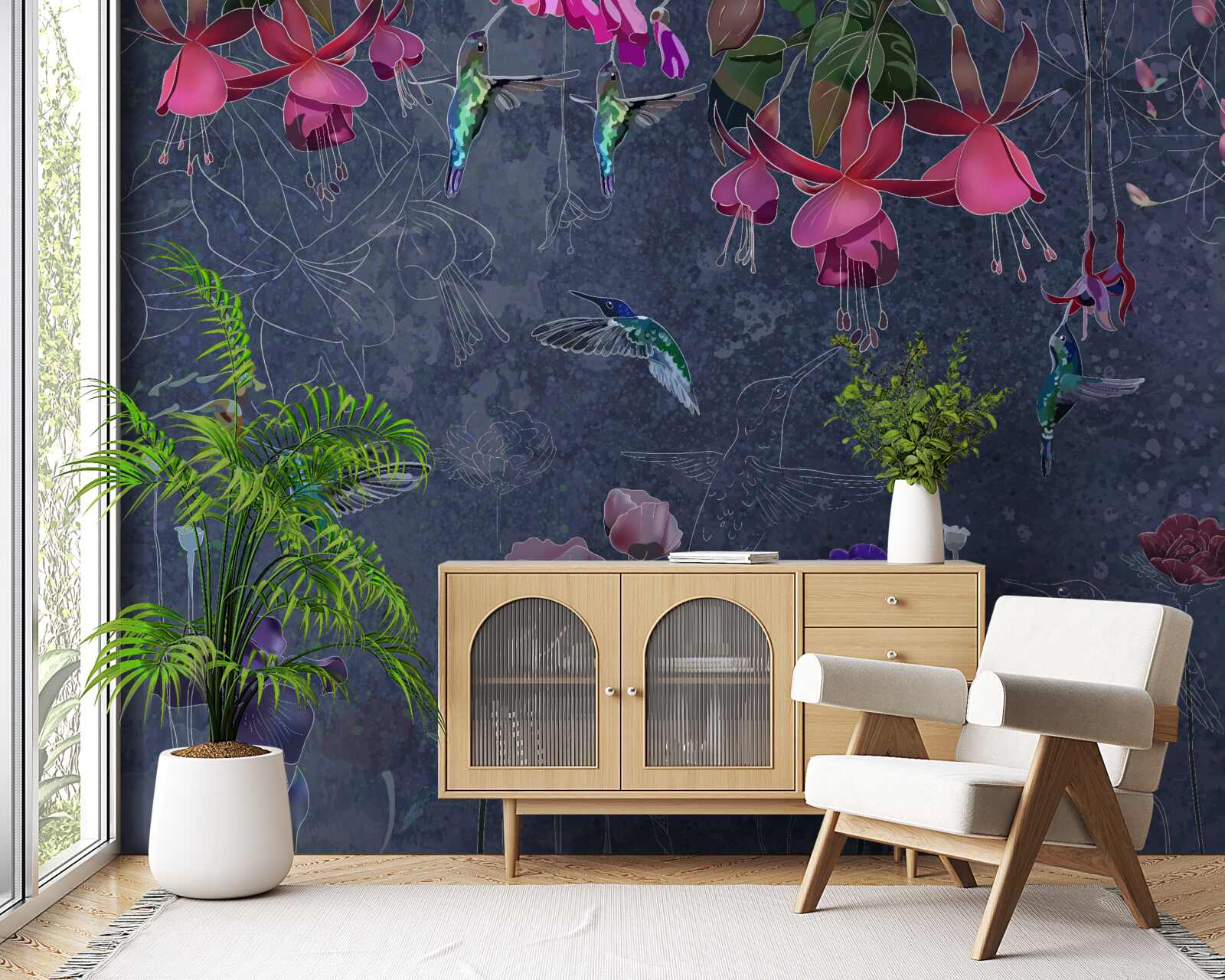 Fototapet flori și colibri