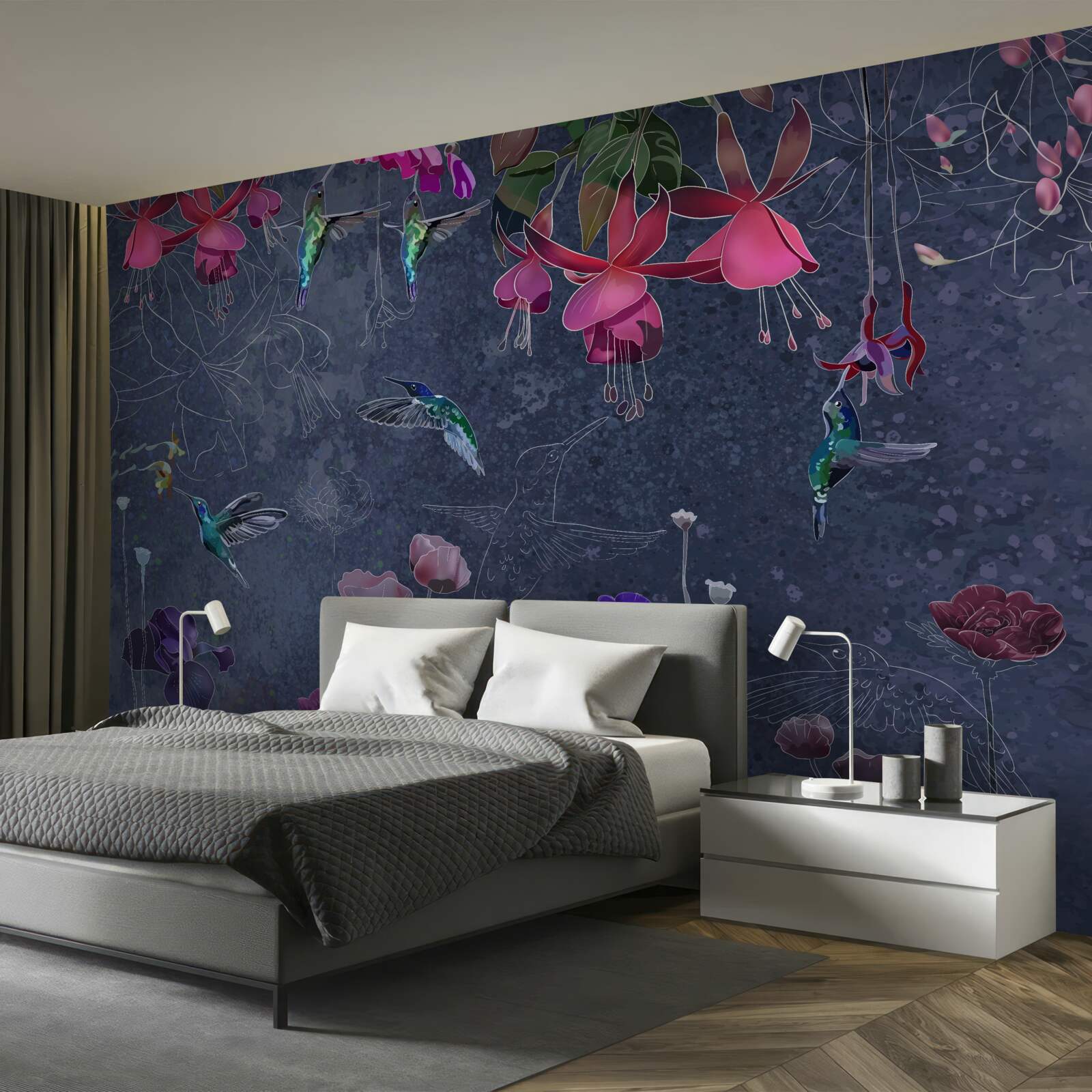 Fototapet flori și colibri