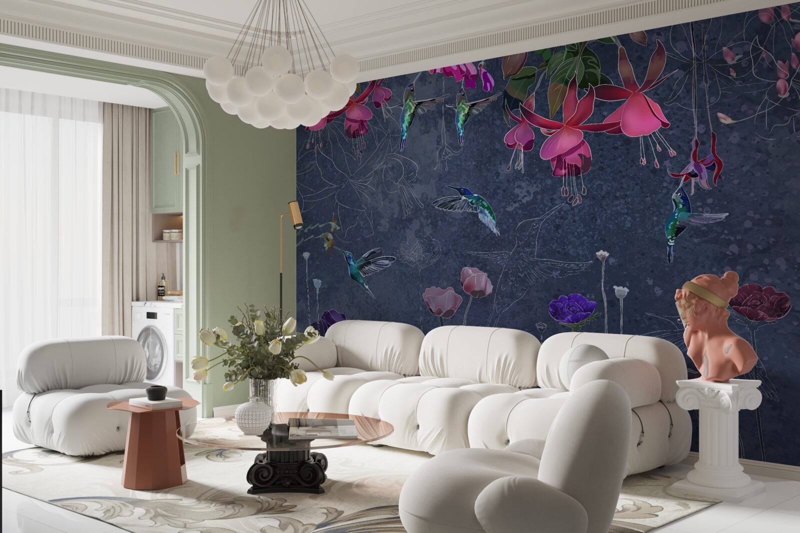 Fototapet flori și colibri