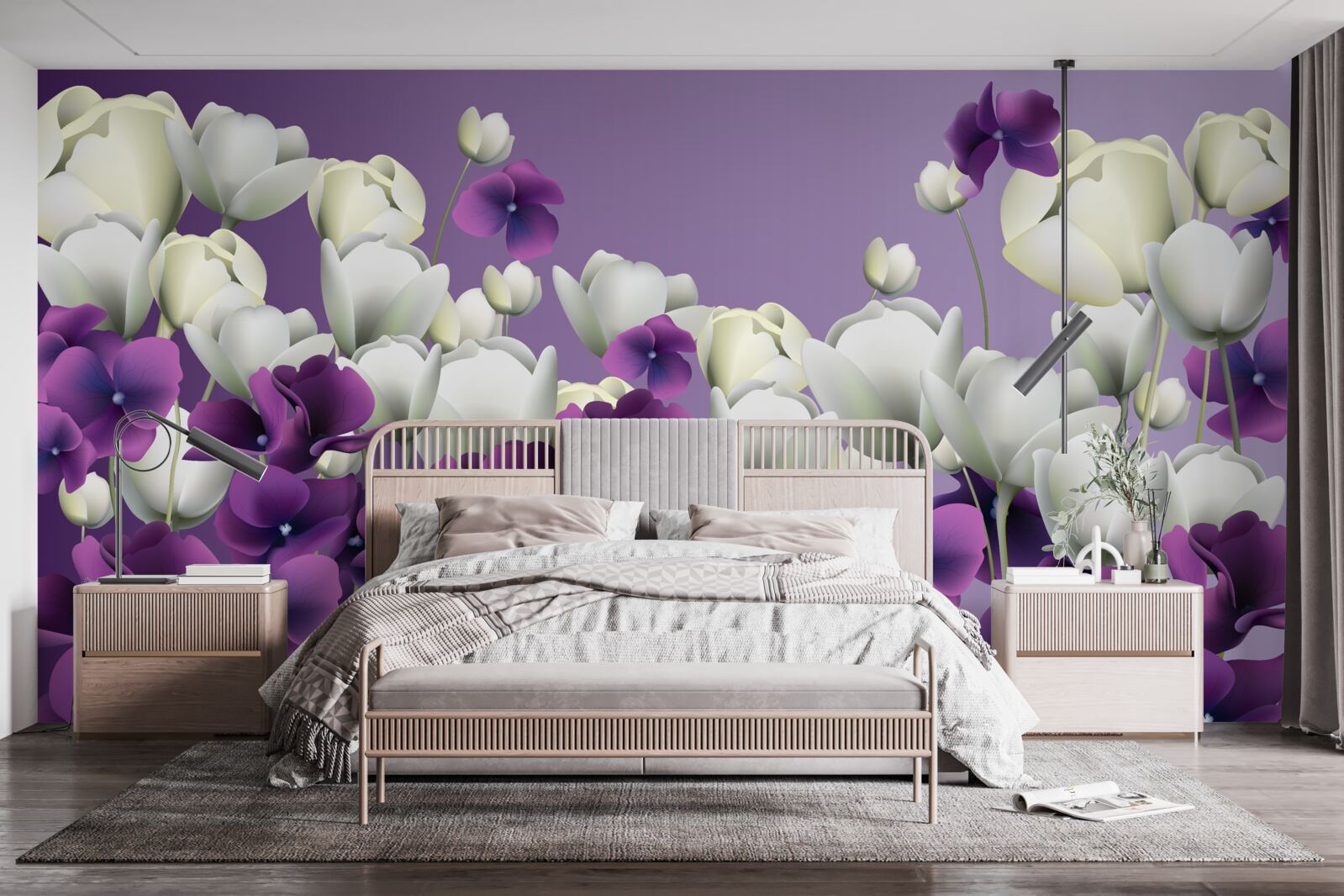 Fototapet flori albe și violete