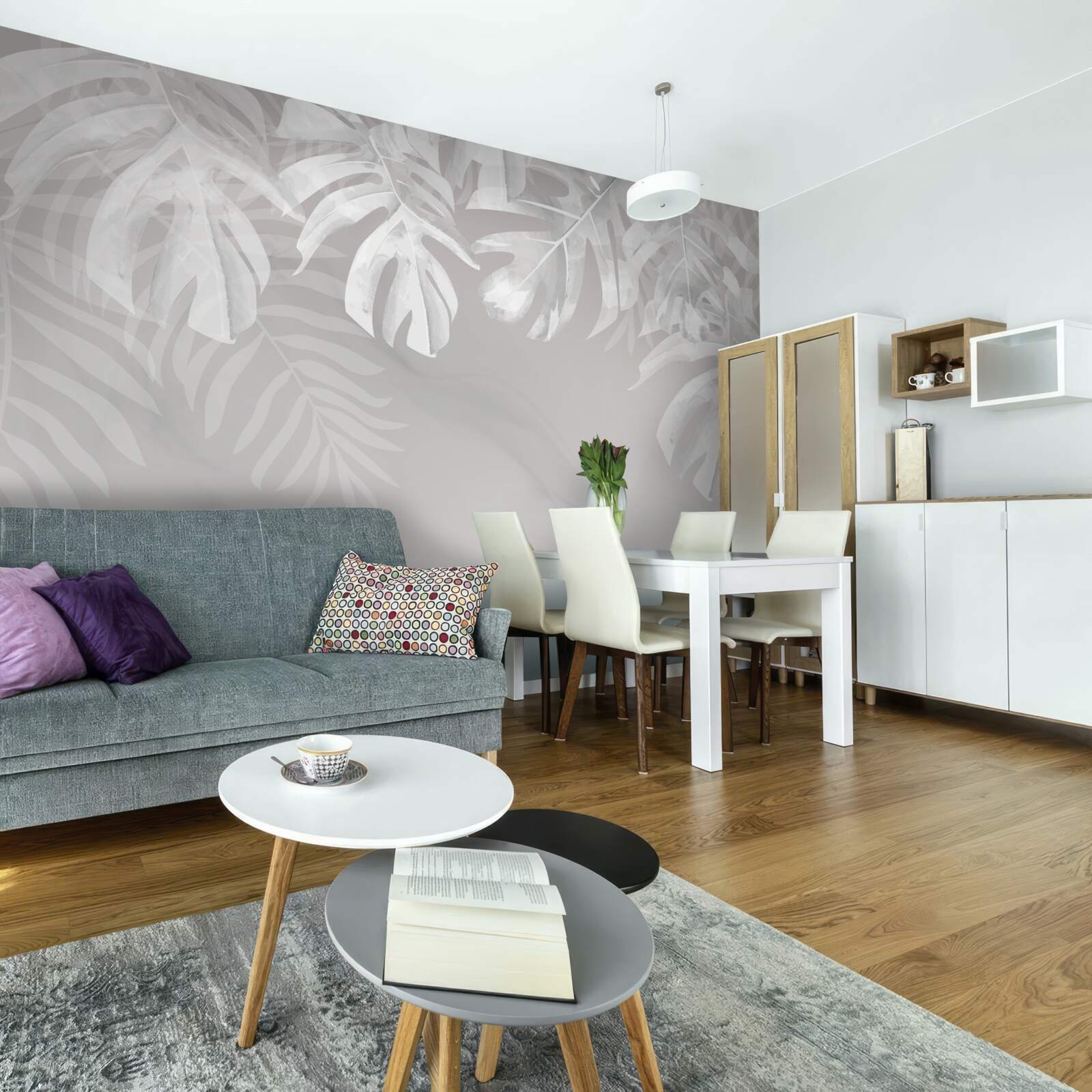 Fototapet monstera cu frunze albe ca zăpada