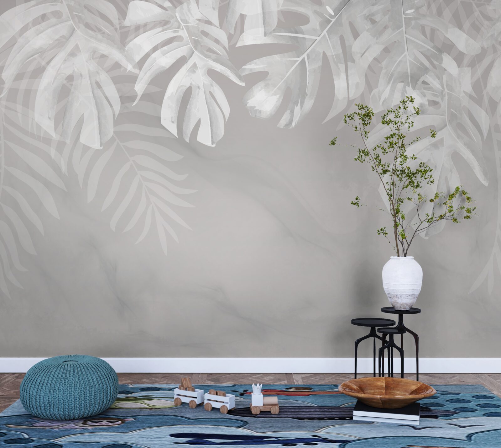 Fototapet monstera cu frunze albe ca zăpada