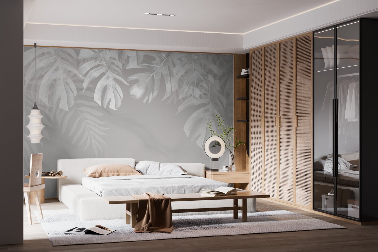 Fototapet monstera cu frunze albe ca zăpada