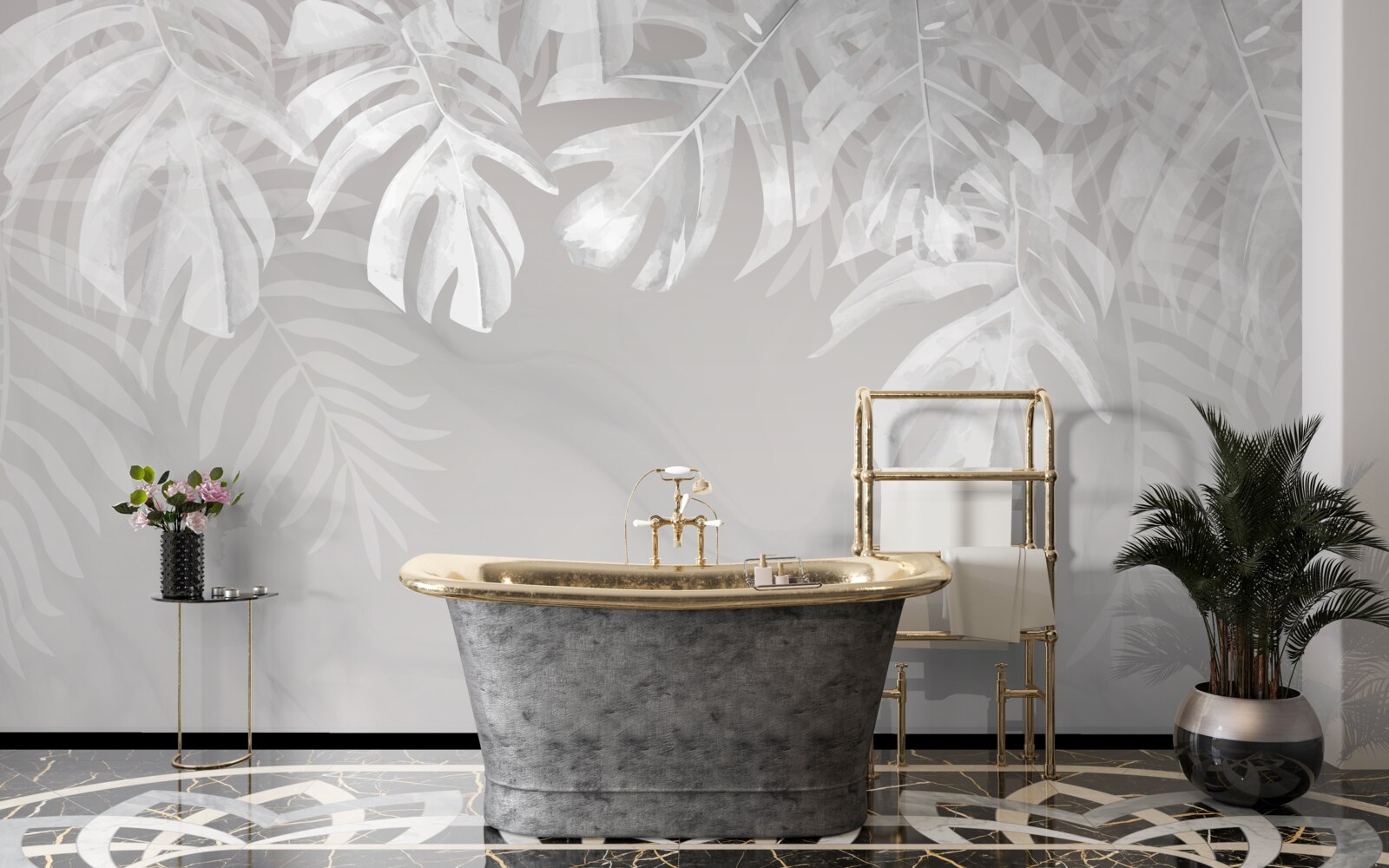 Fototapet monstera cu frunze albe ca zăpada