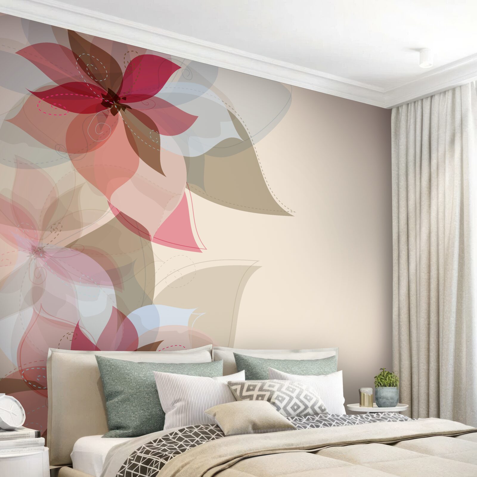 Fototapet pictură abstractă formată din flori și frunze roșii