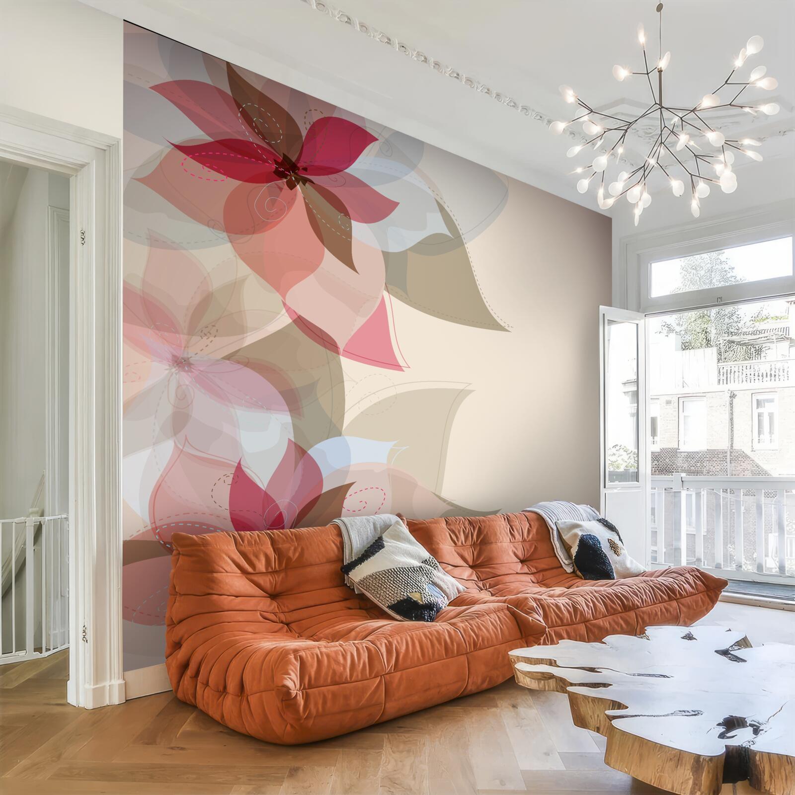 Fototapet pictură abstractă formată din flori și frunze roșii