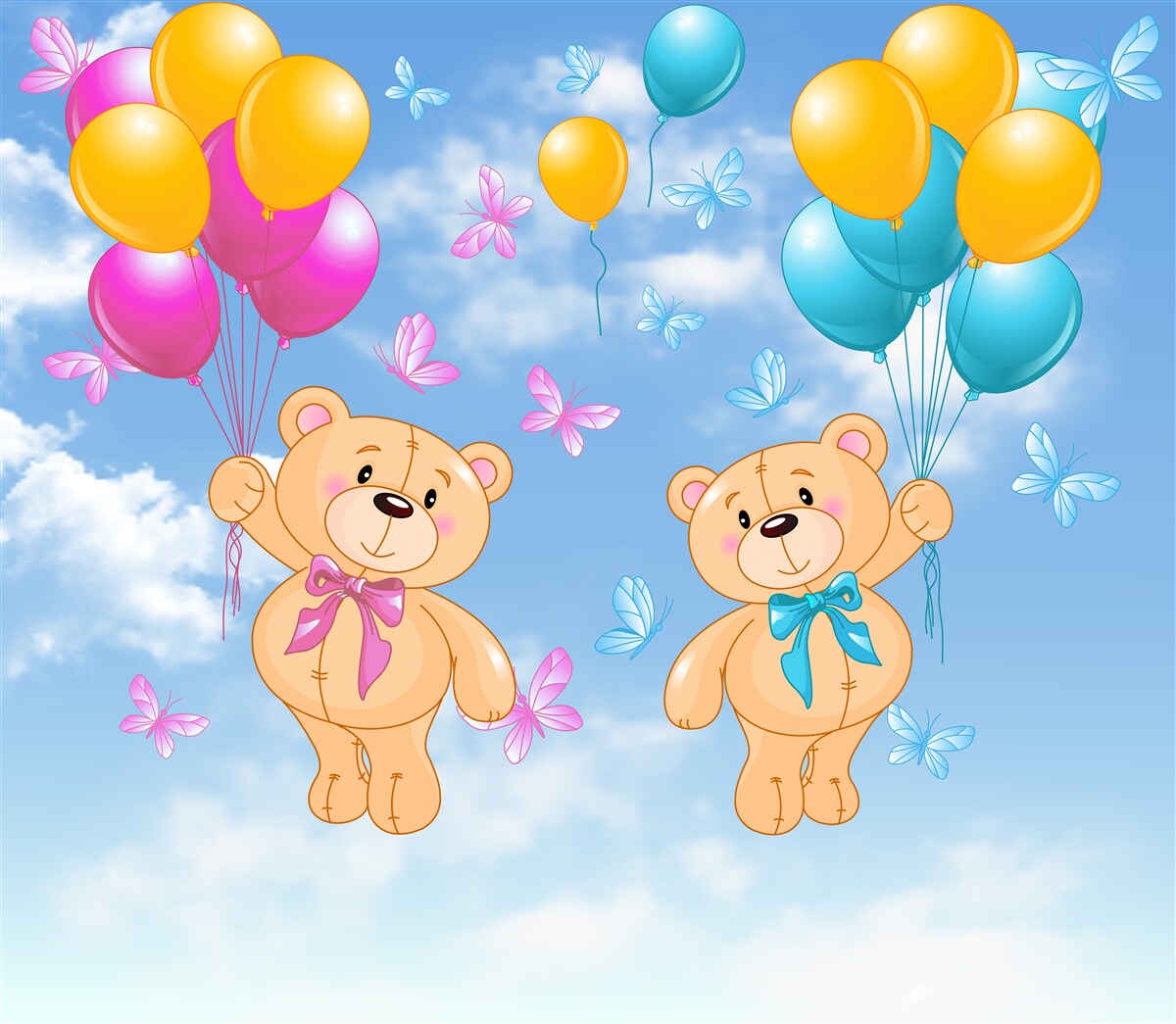 Fototapet urși cu baloane cu heliu