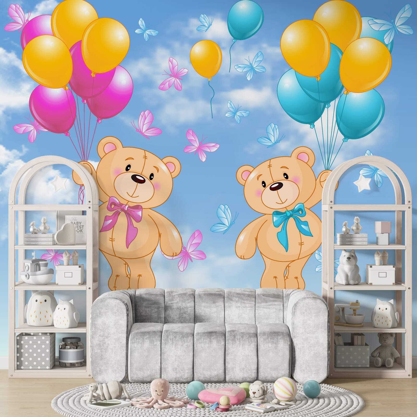 Fototapet urși cu baloane cu heliu