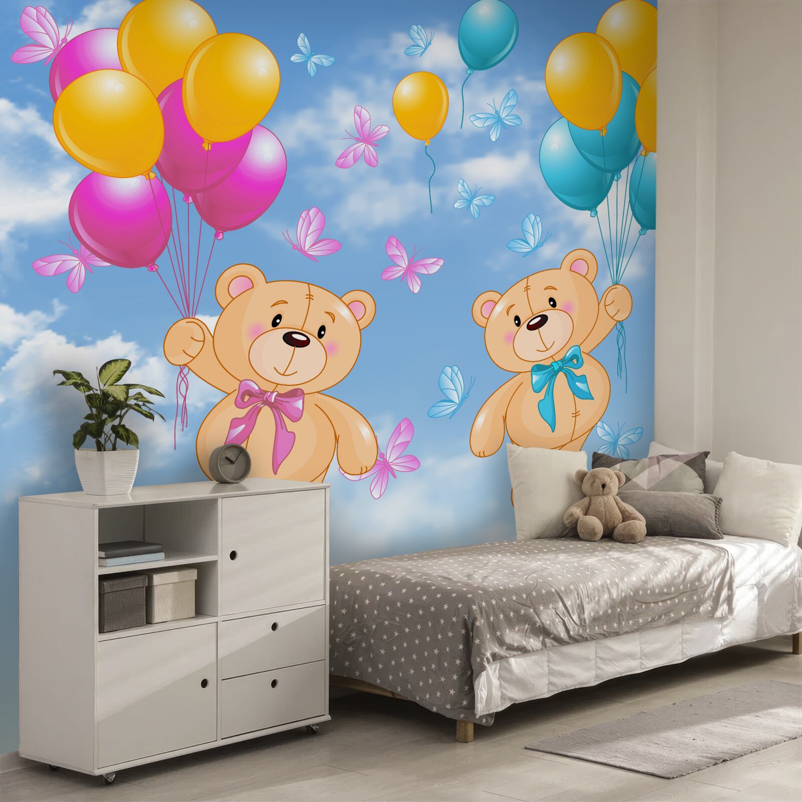 Fototapet urși cu baloane cu heliu