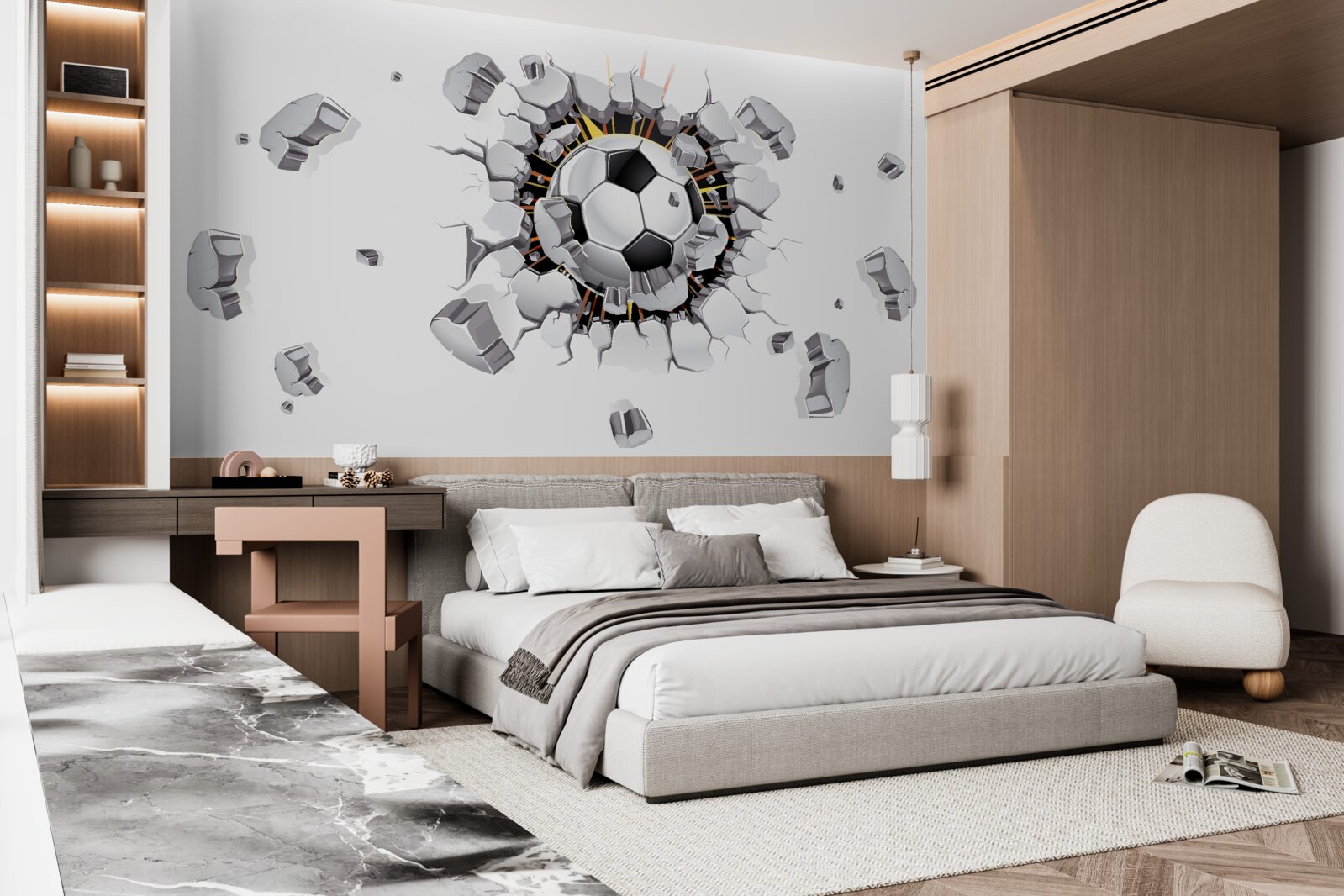 Fototapet Peretele a fost perforat cu o minge de fotbal