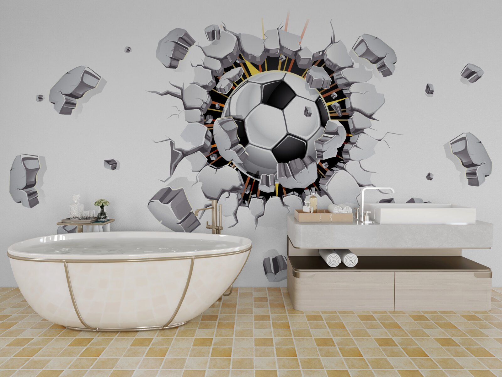 Fototapet Peretele a fost perforat cu o minge de fotbal