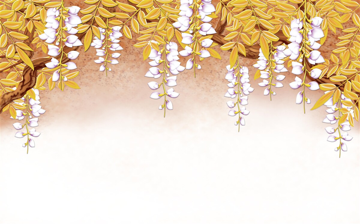 Fototapet reflecție de frunze galbene și flori albe