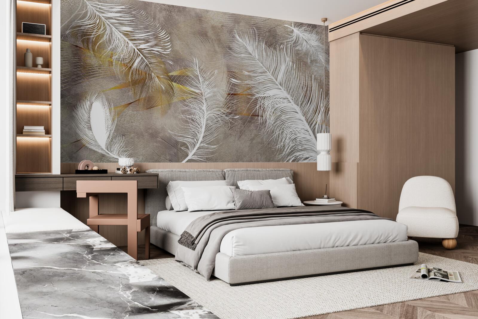 Fototapet pene decorative care fac aluzie la lejeritatea aerului