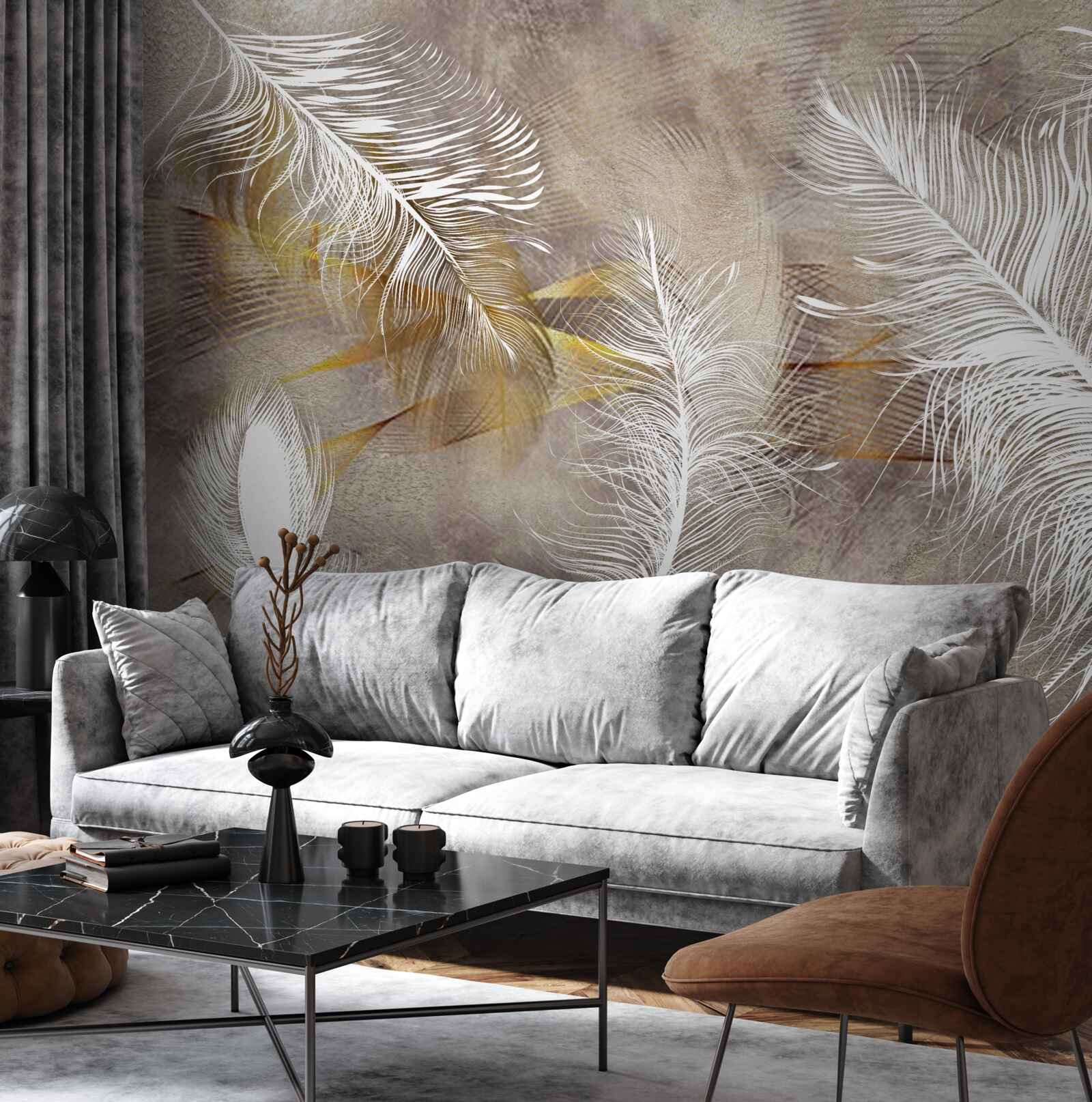 Fototapet pene decorative care fac aluzie la lejeritatea aerului