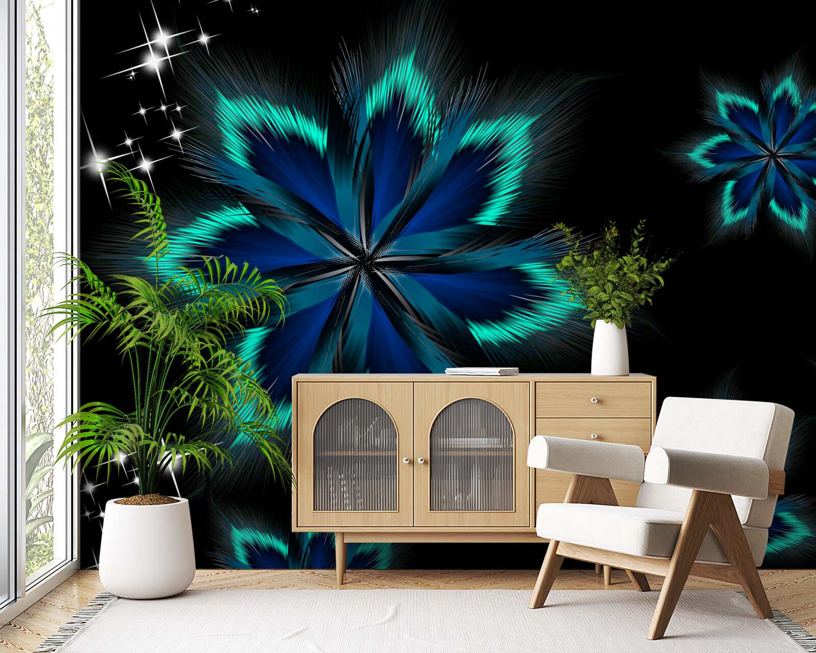 Fototapet lotus cu o margine albastru deschis