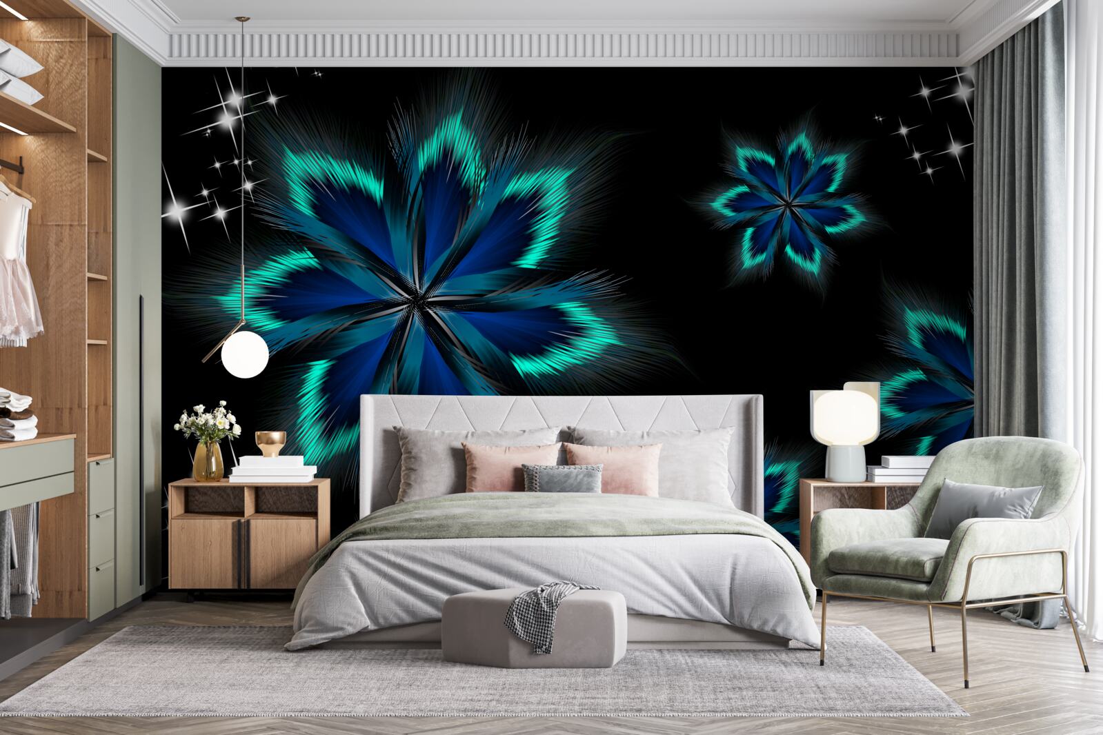 Fototapet lotus cu o margine albastru deschis