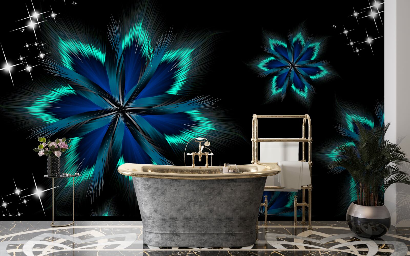 Fototapet lotus cu o margine albastru deschis