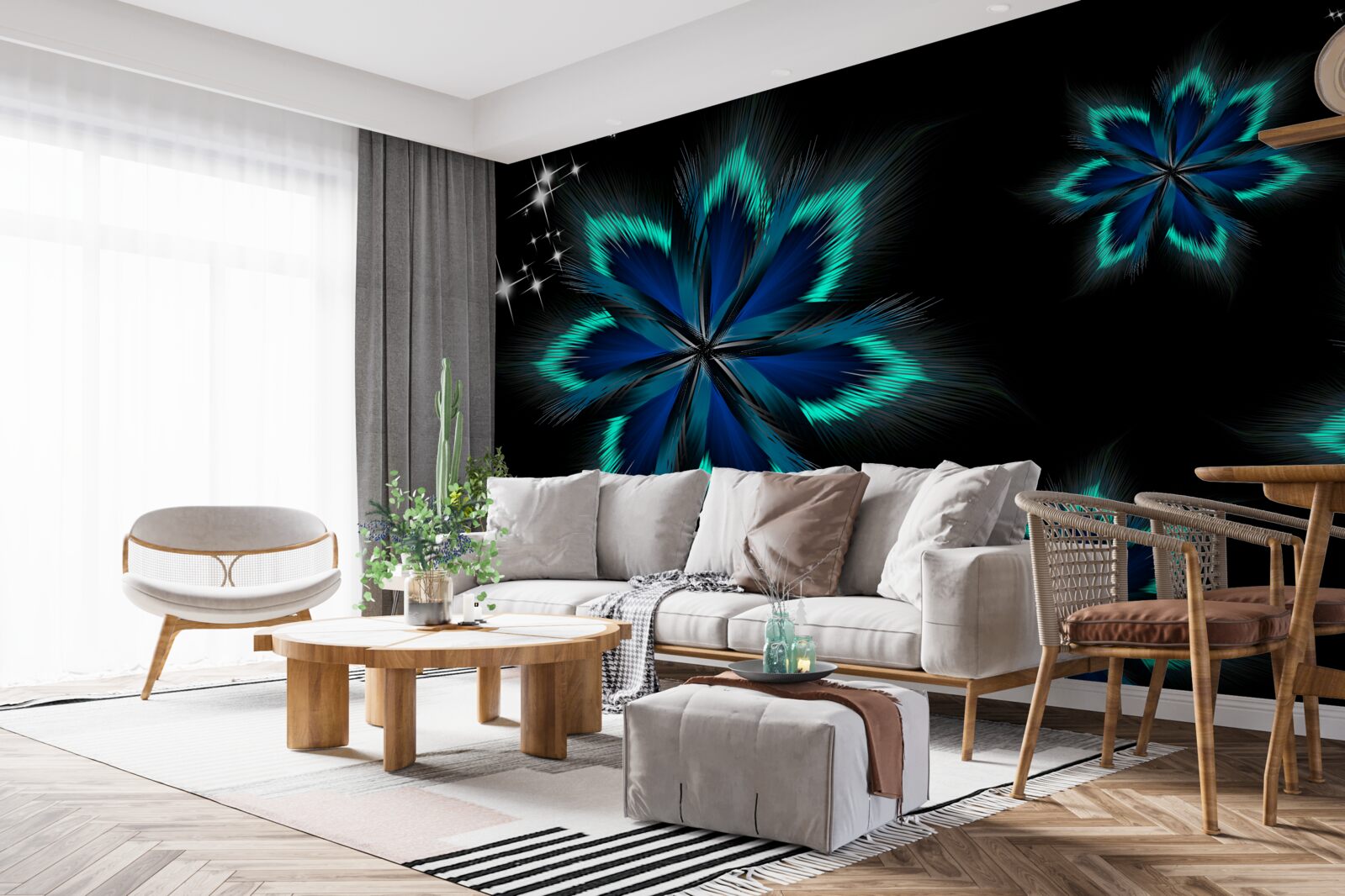 Fototapet lotus cu o margine albastru deschis