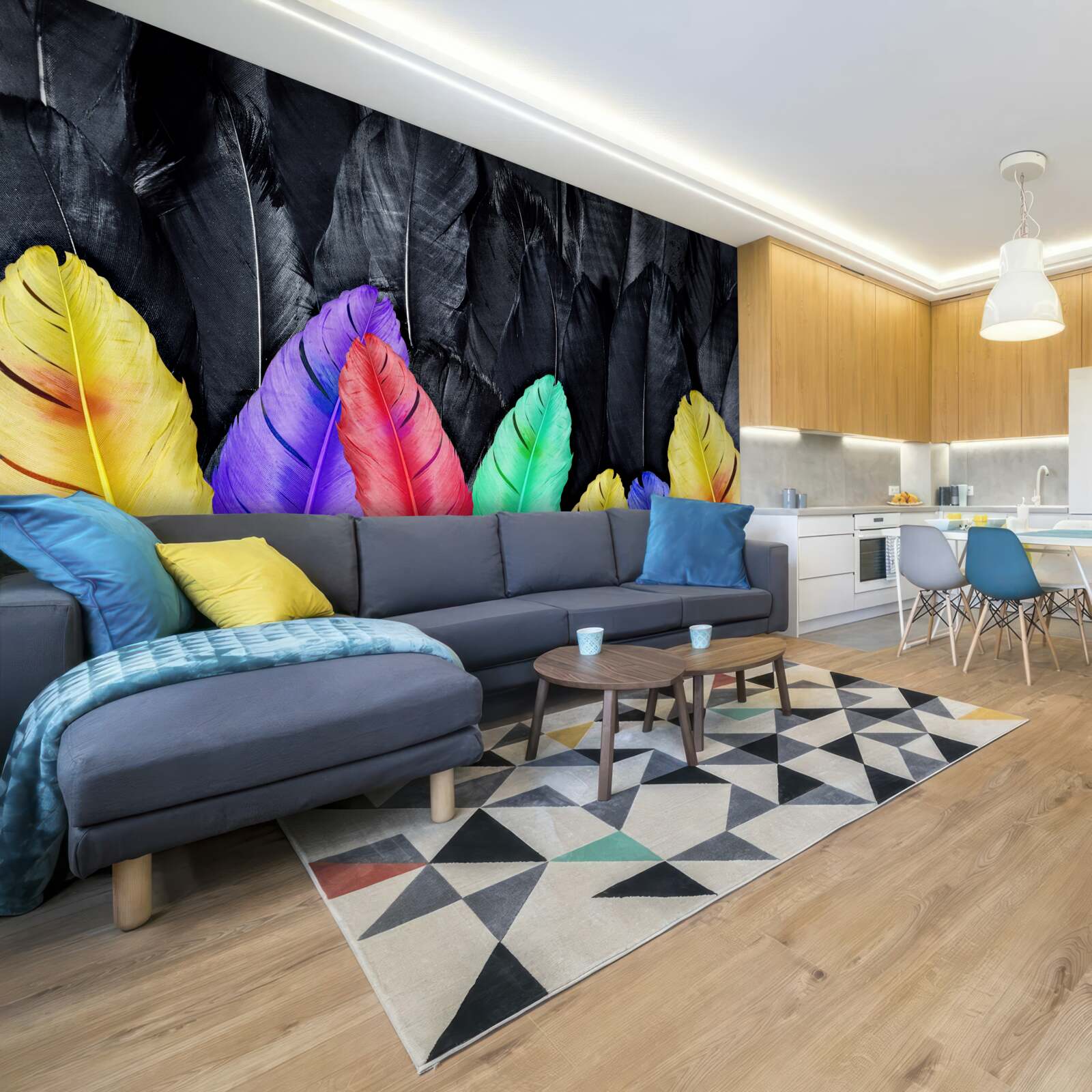 Fototapet fundal cu pene mari luminoase