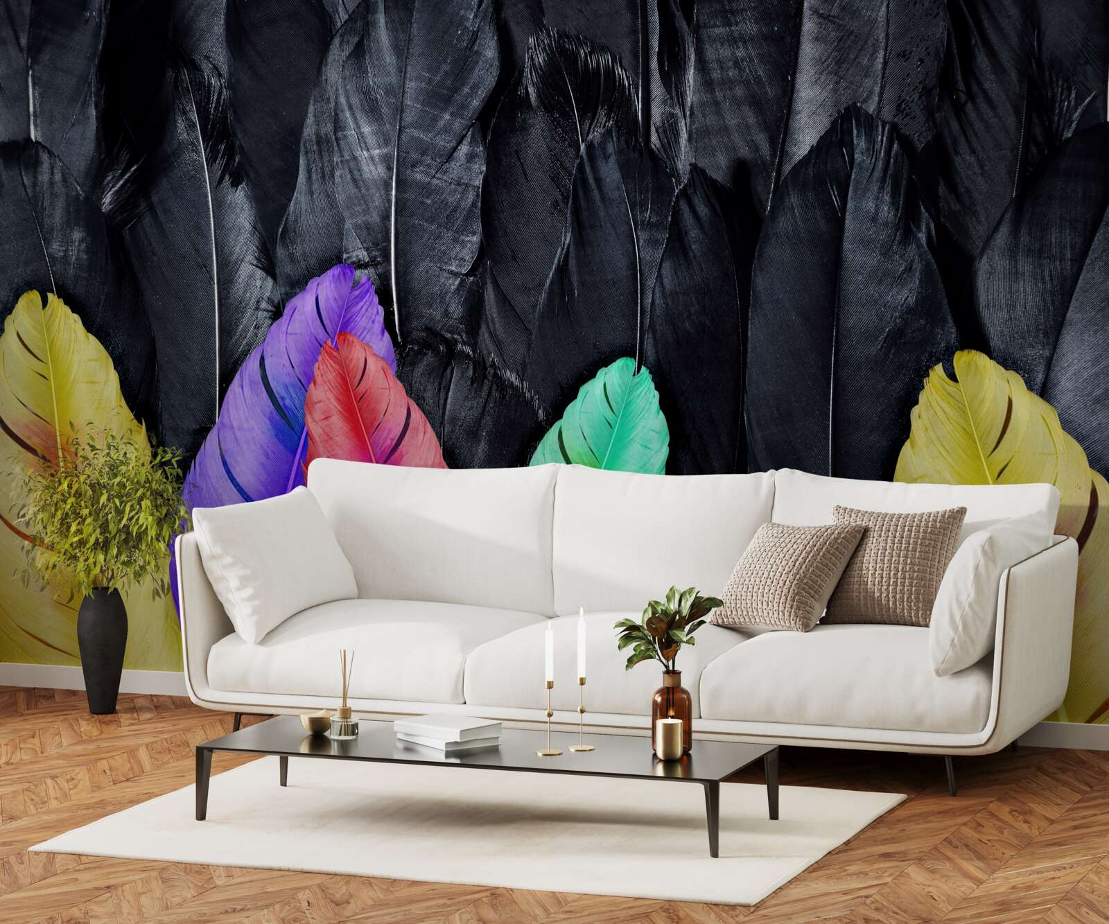 Fototapet fundal cu pene mari luminoase