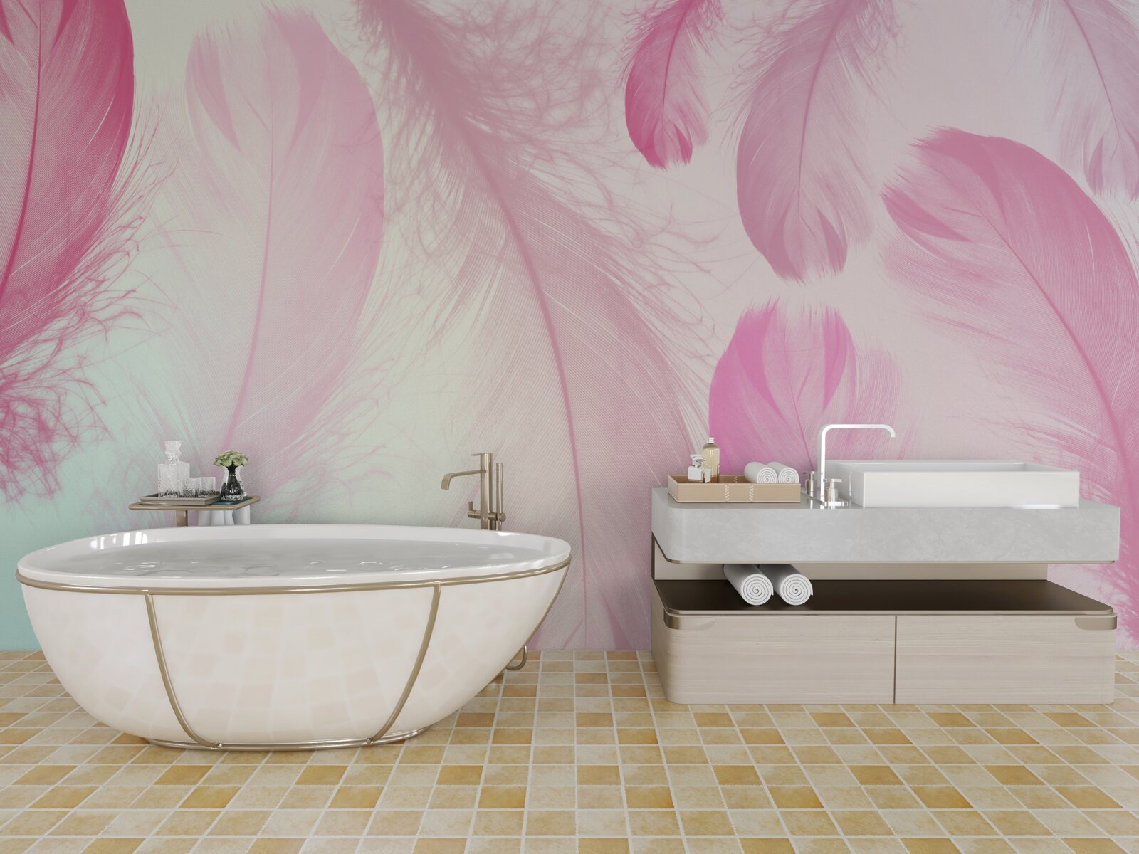 Fototapet pene mari cu o nuanță delicată de roz