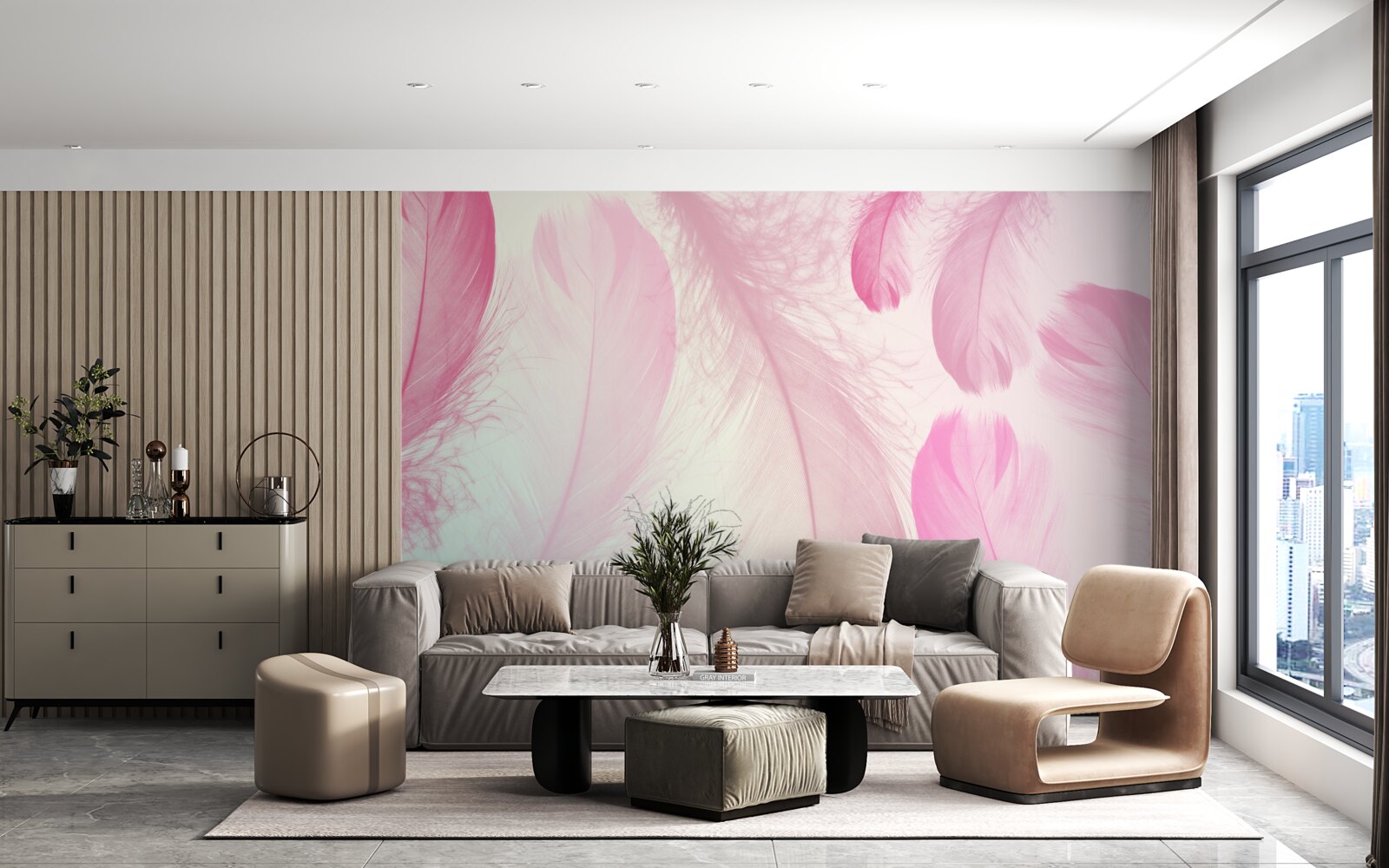 Fototapet pene mari cu o nuanță delicată de roz