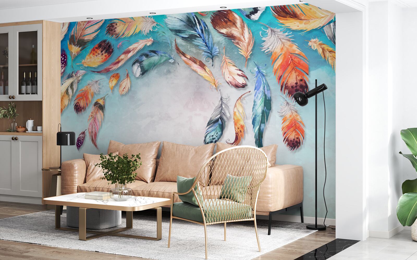 Fototapet pene pufoase multicolore strălucitoare