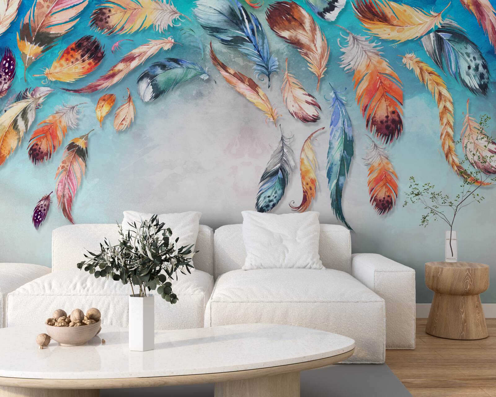 Fototapet pene pufoase multicolore strălucitoare