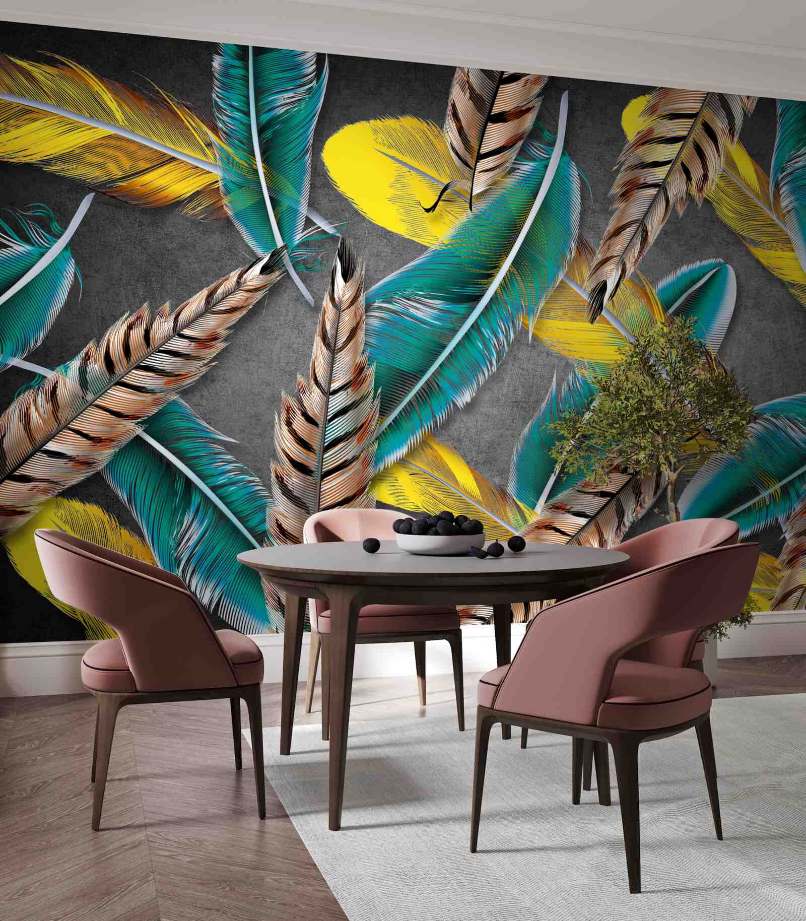 Fototapet fundal gradient cu pene abstracte