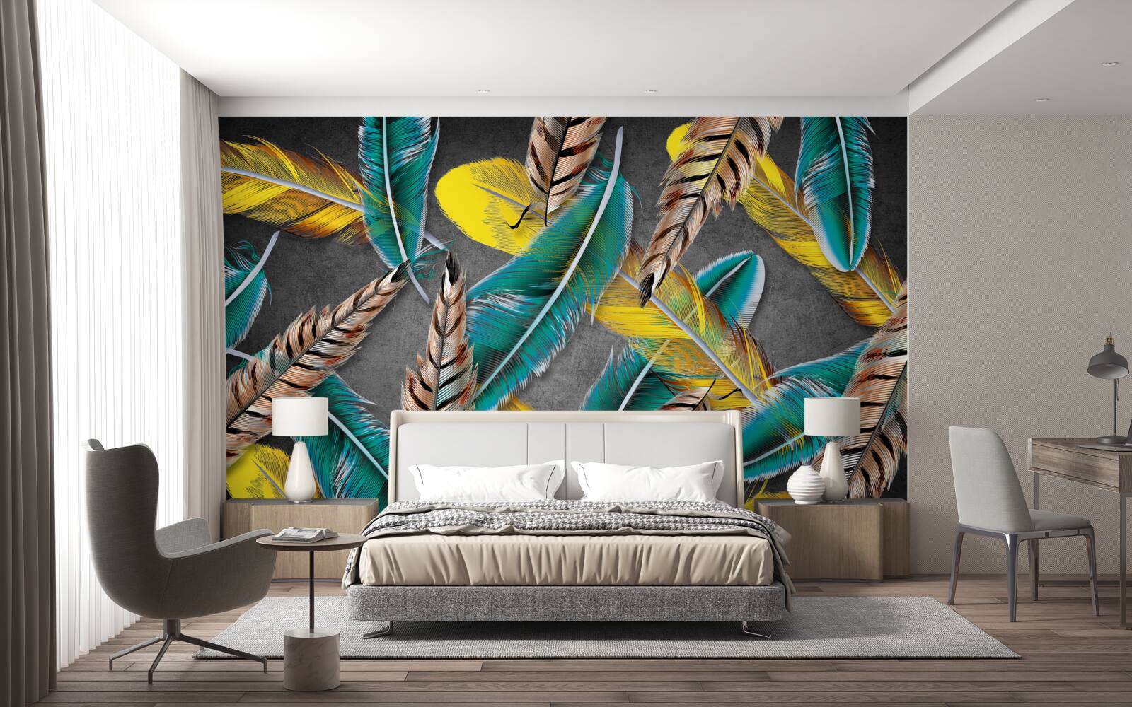 Fototapet fundal gradient cu pene abstracte