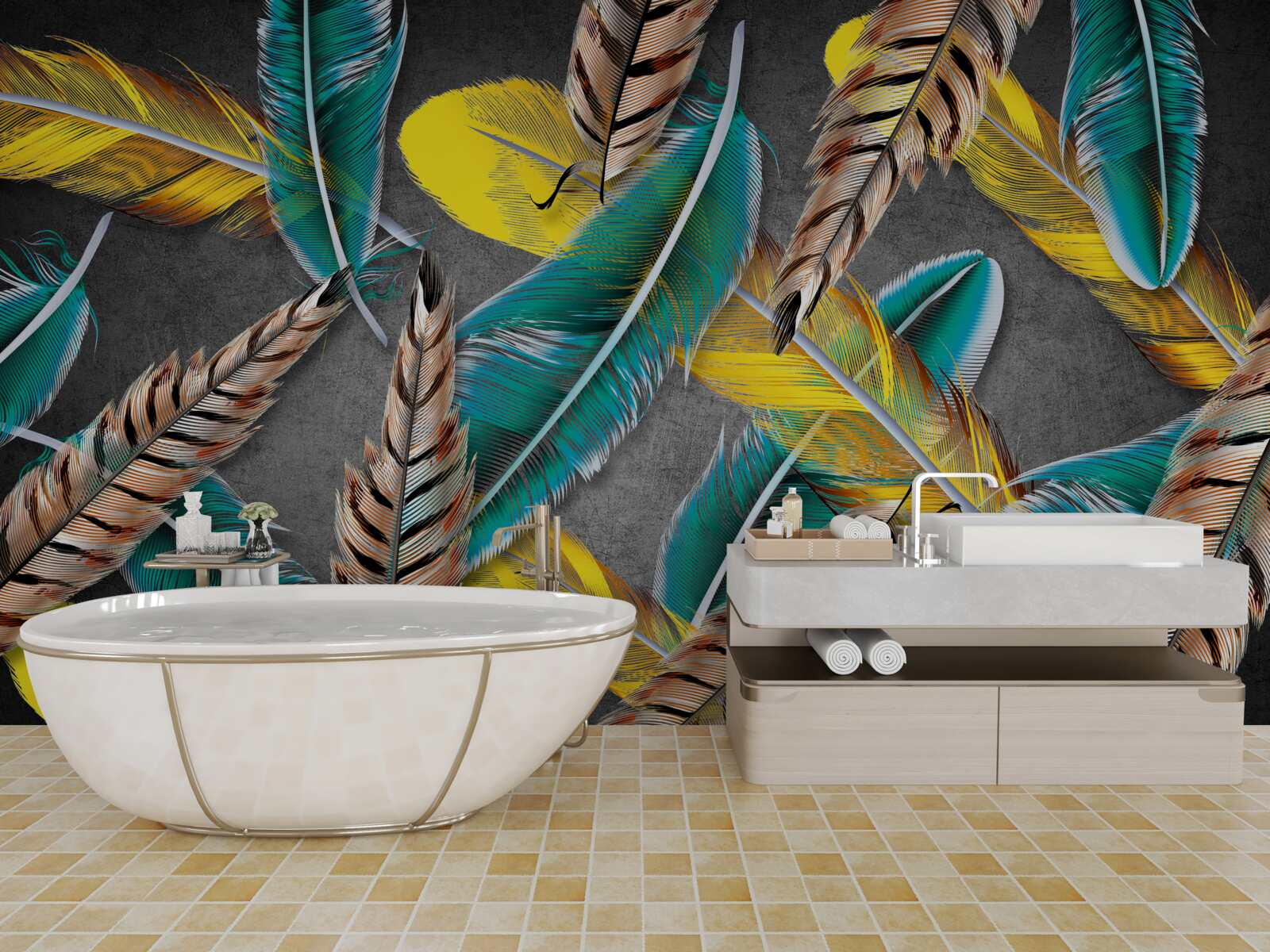 Fototapet fundal gradient cu pene abstracte