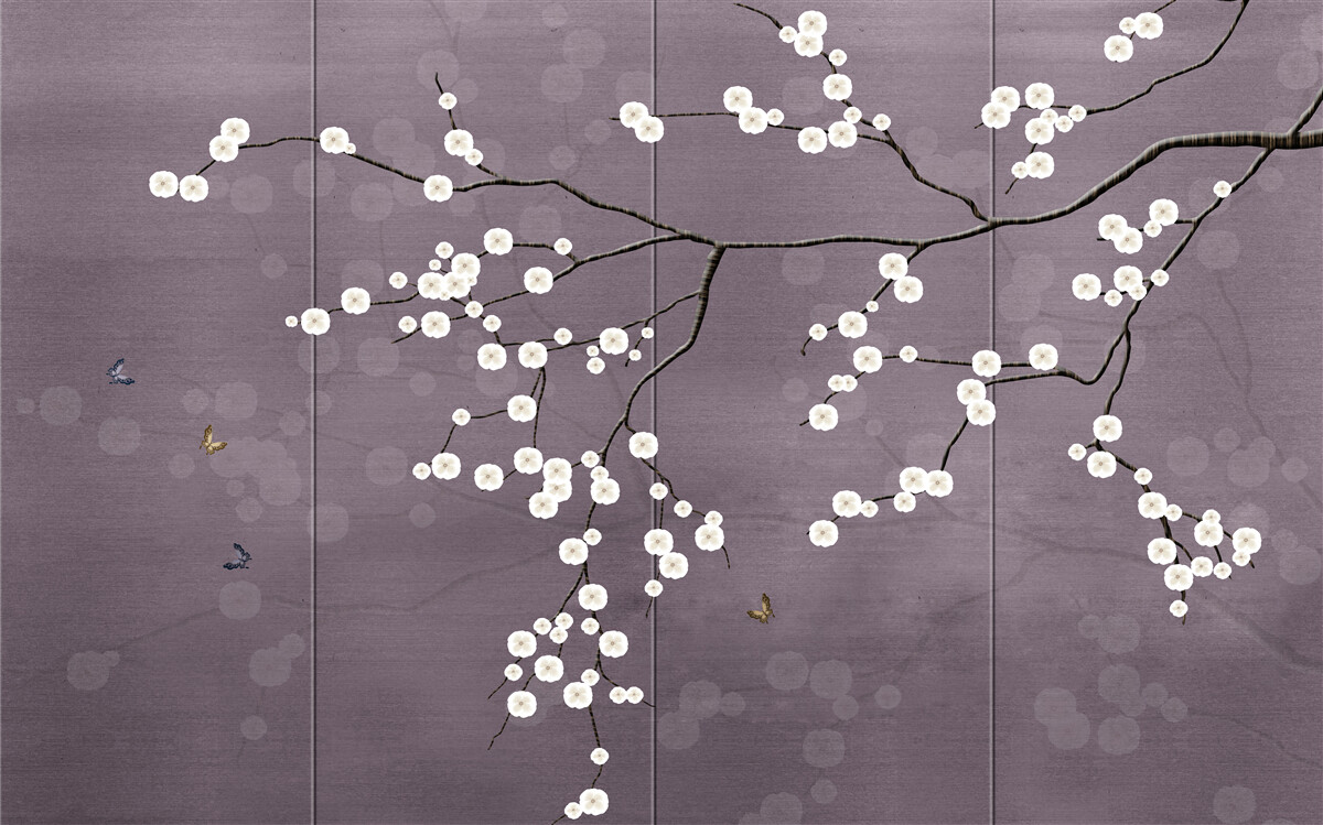 Fototapet ramură presărată cu mici flori albe