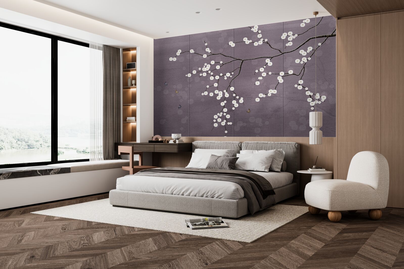 Fototapet ramură presărată cu mici flori albe