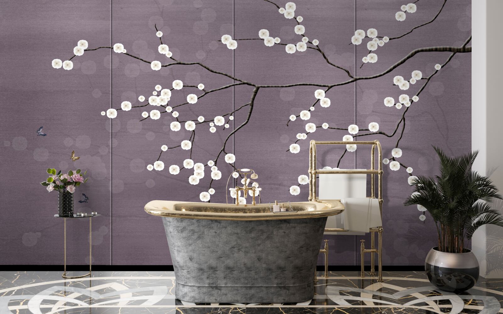 Fototapet ramură presărată cu mici flori albe