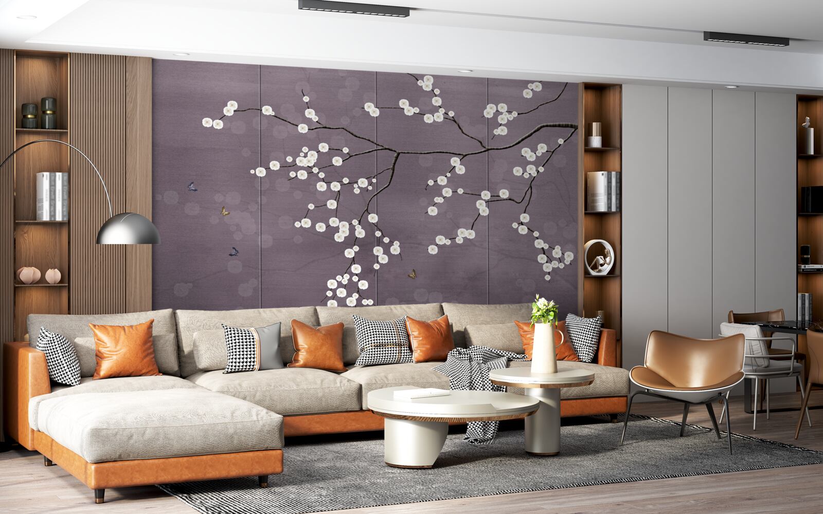 Fototapet ramură presărată cu mici flori albe