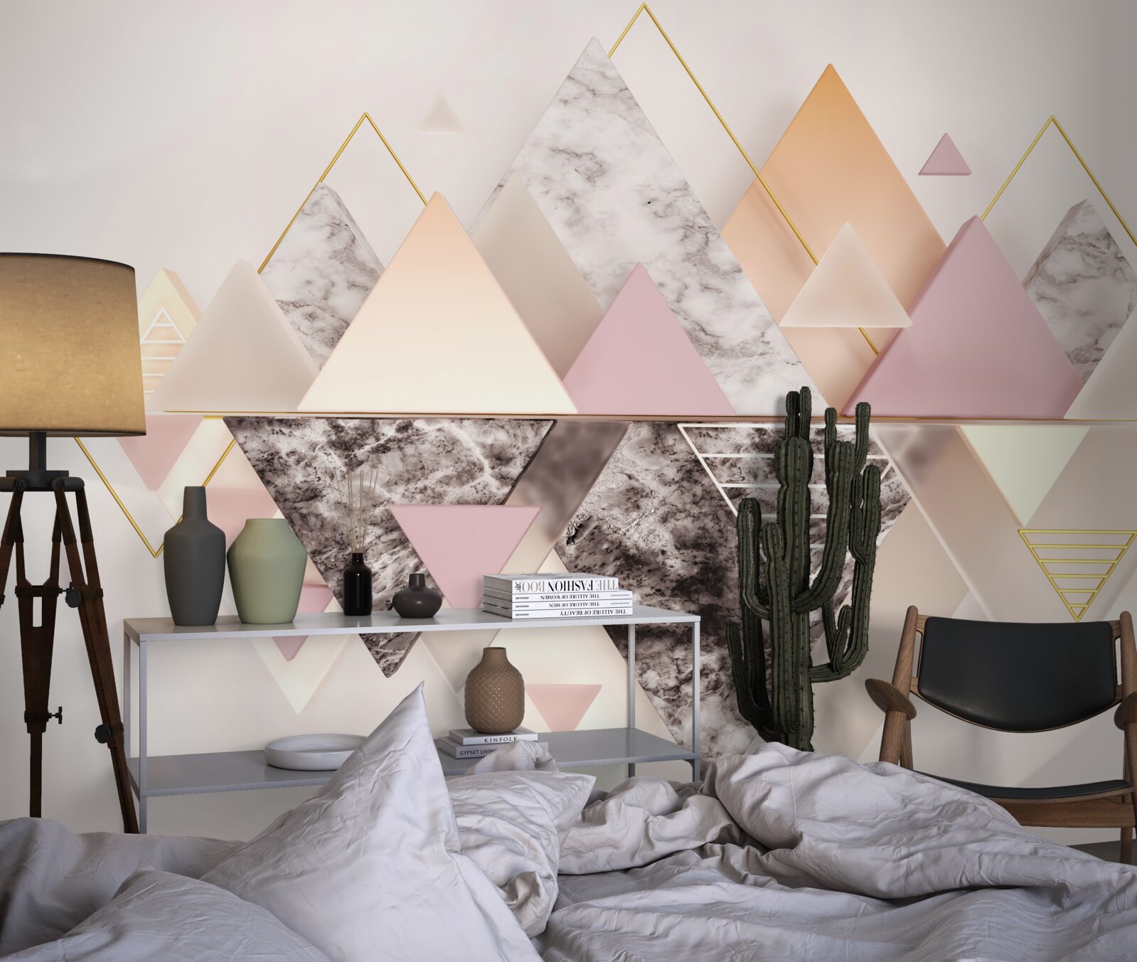 Fototapet reflecția pădurii de toamnă cu nuanțele sale roz în apă