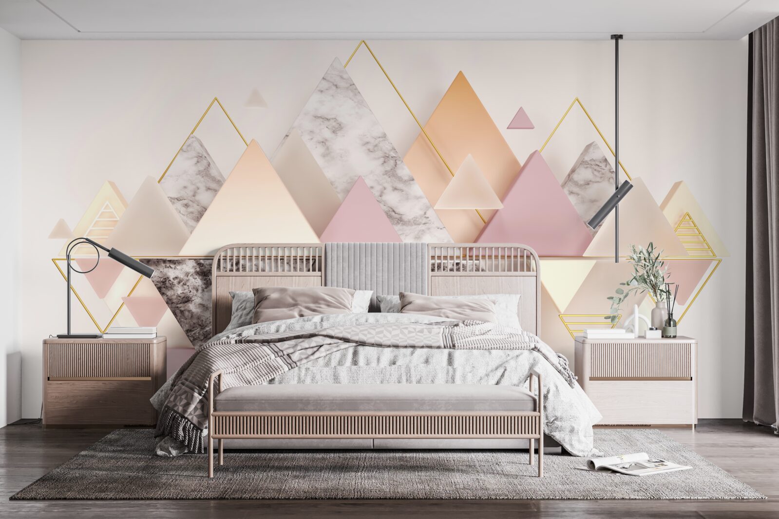 Fototapet reflecția pădurii de toamnă cu nuanțele sale roz în apă