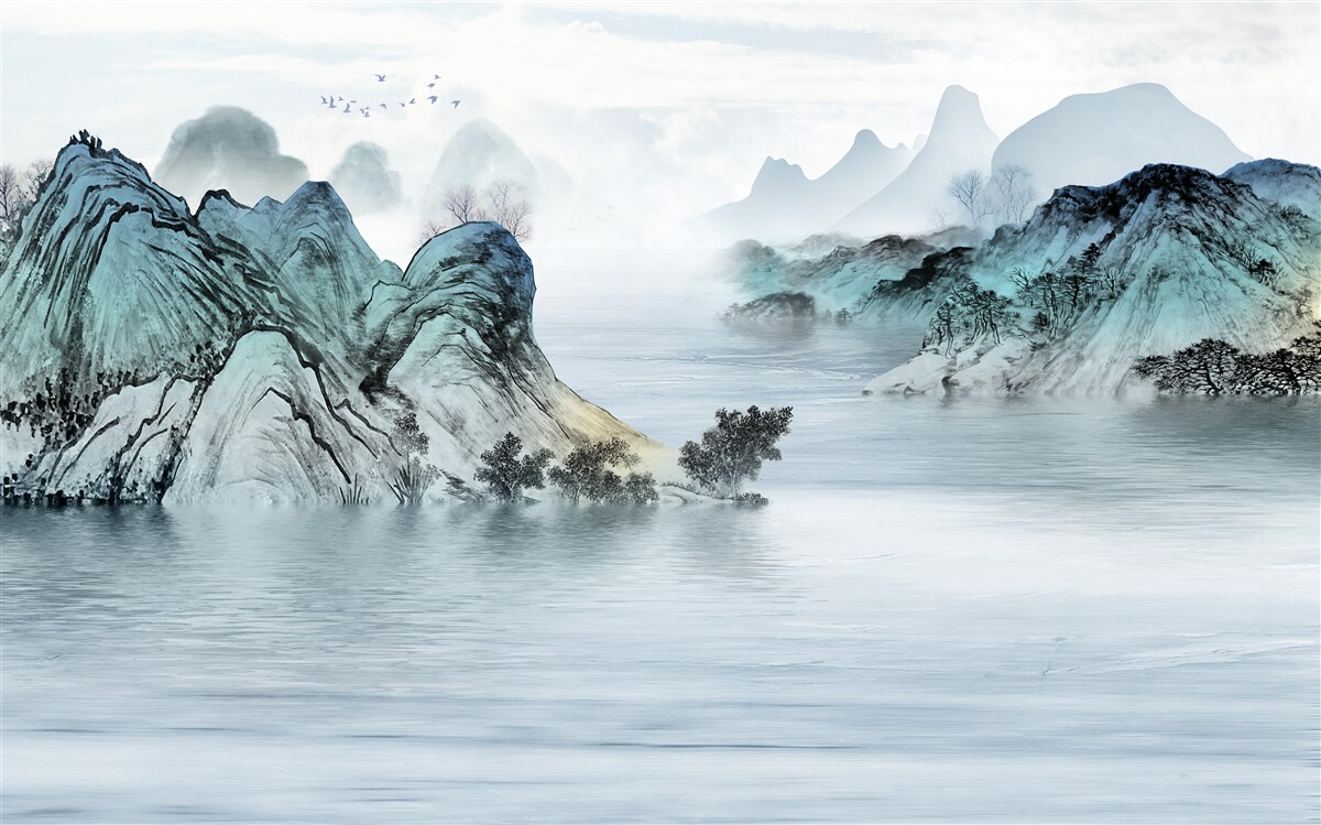 Fototapet pescar pe un rezervor de munte