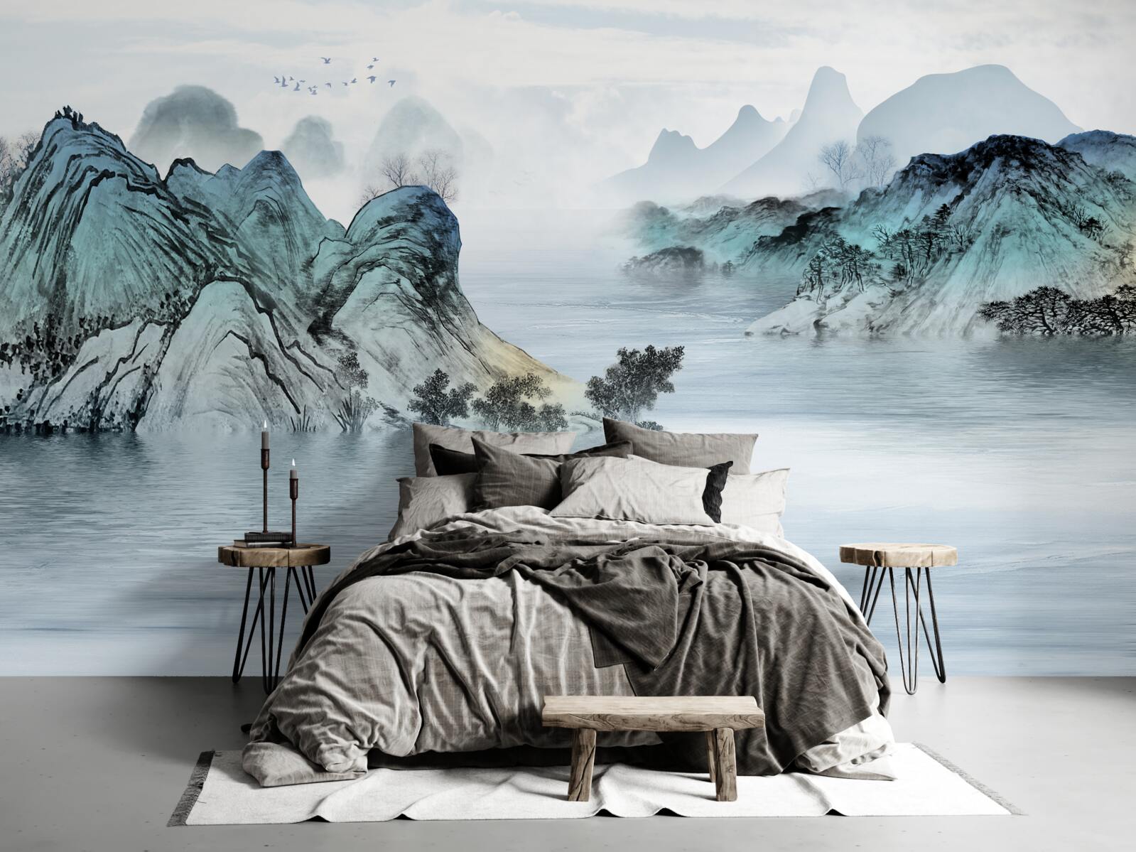 Fototapet pescar pe un rezervor de munte