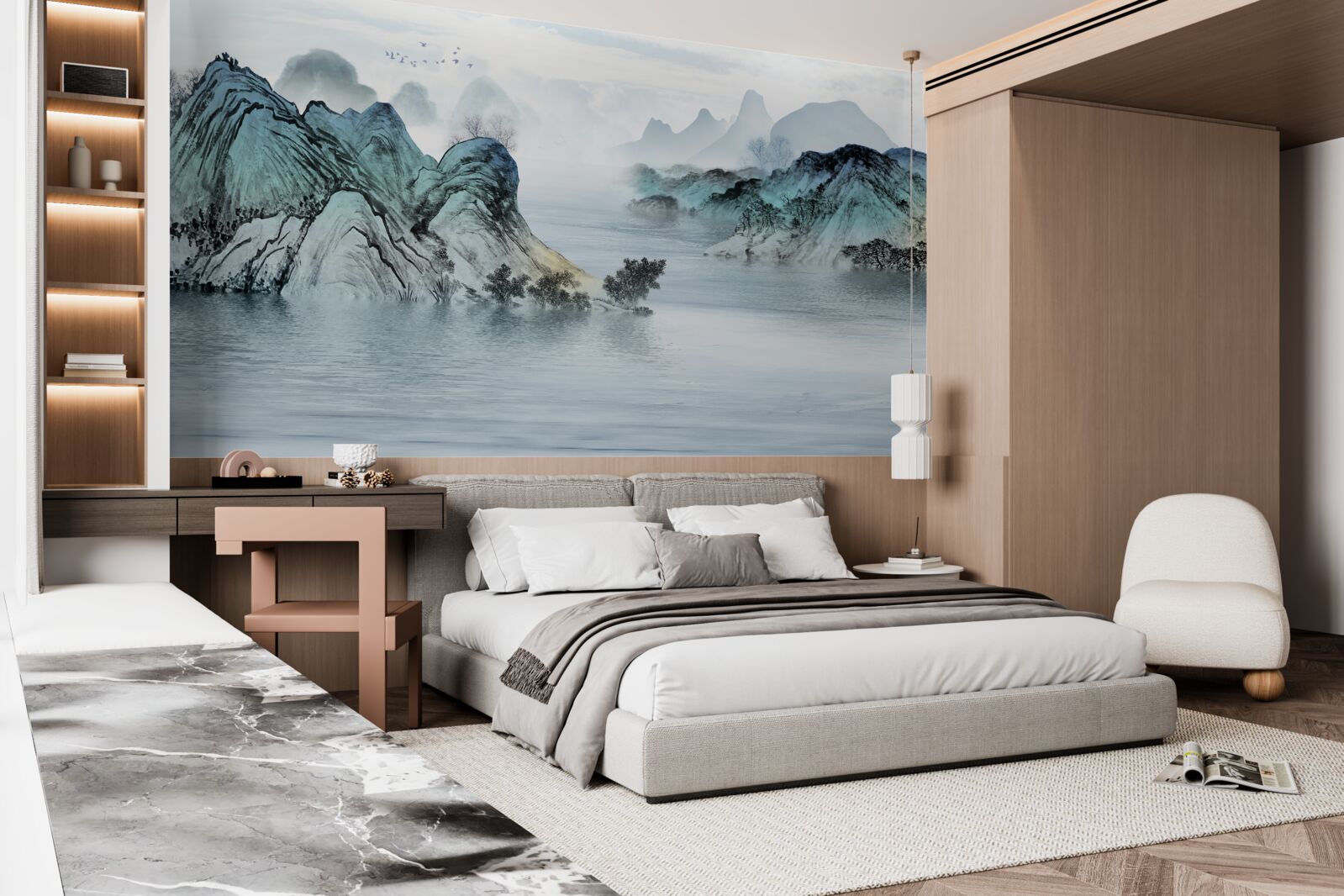 Fototapet pescar pe un rezervor de munte