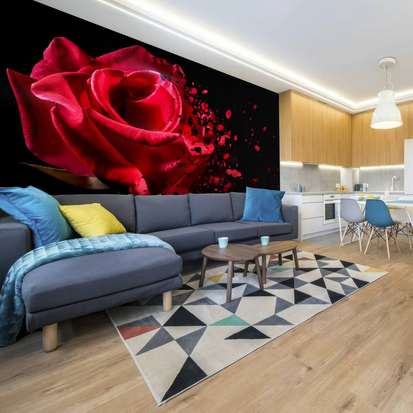 Fototapet flori de trandafir roșu pe un fundal negru