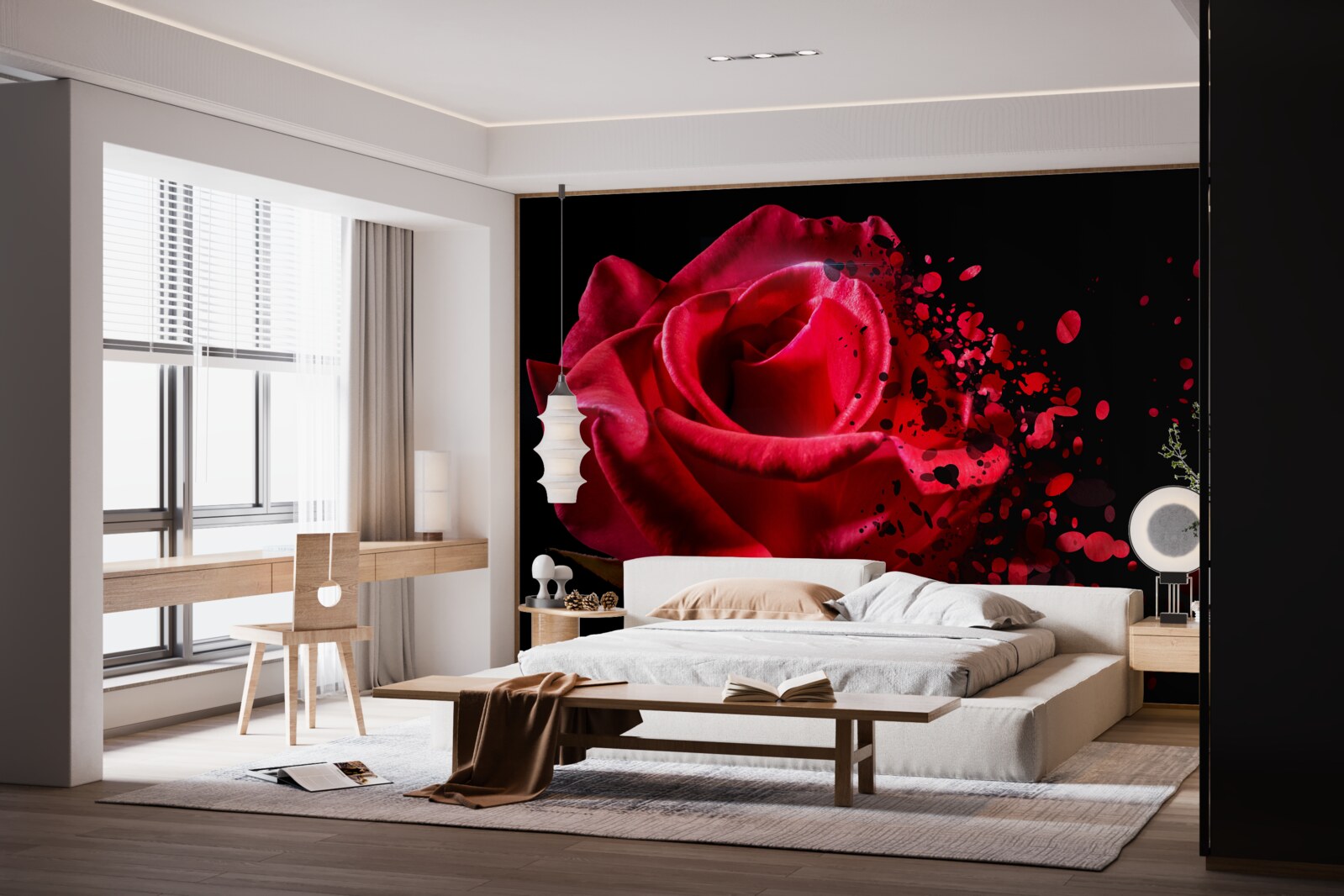 Fototapet flori de trandafir roșu pe un fundal negru