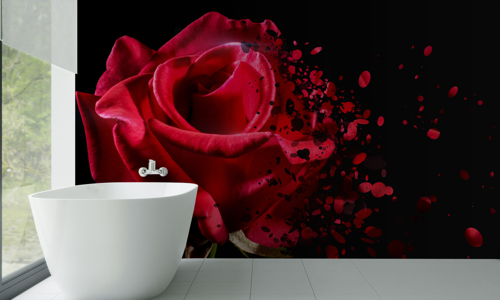 Fototapet flori de trandafir roșu pe un fundal negru