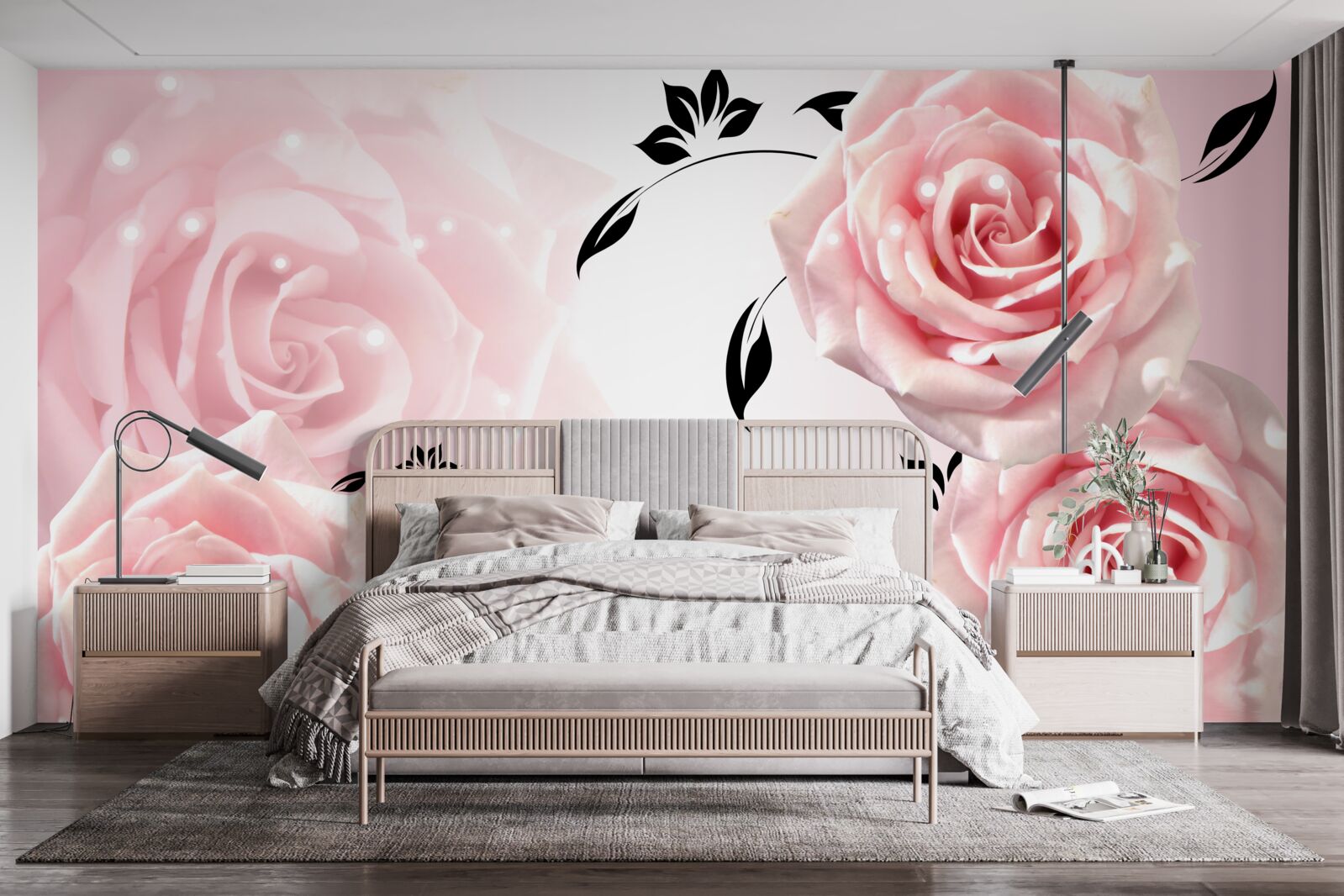 Fototapet trandafiri mari într-o nuanță delicată de roz