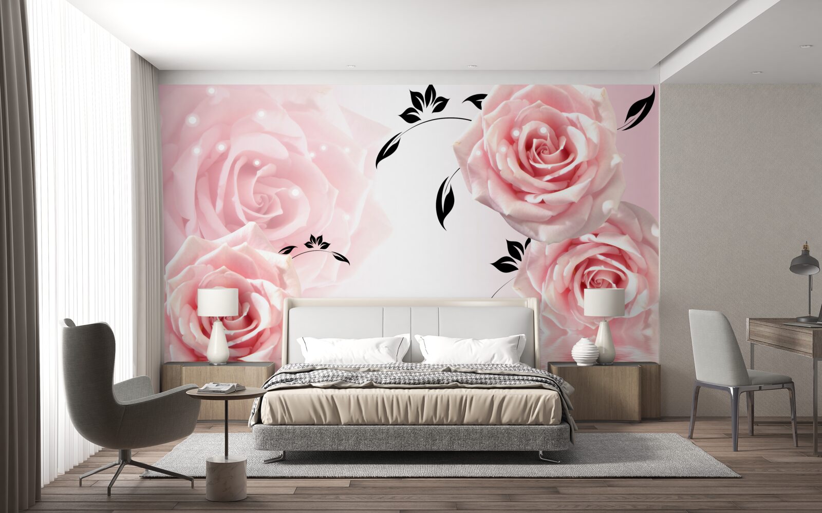 Fototapet trandafiri mari într-o nuanță delicată de roz