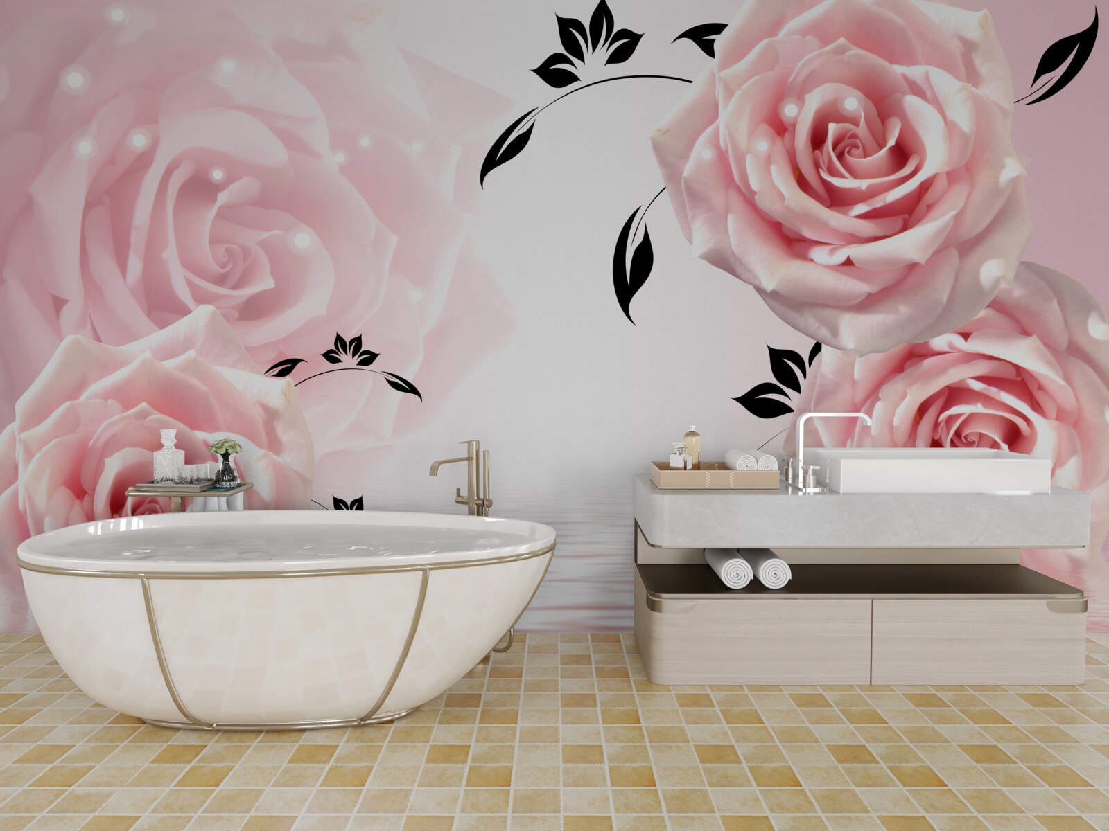 Fototapet trandafiri mari într-o nuanță delicată de roz