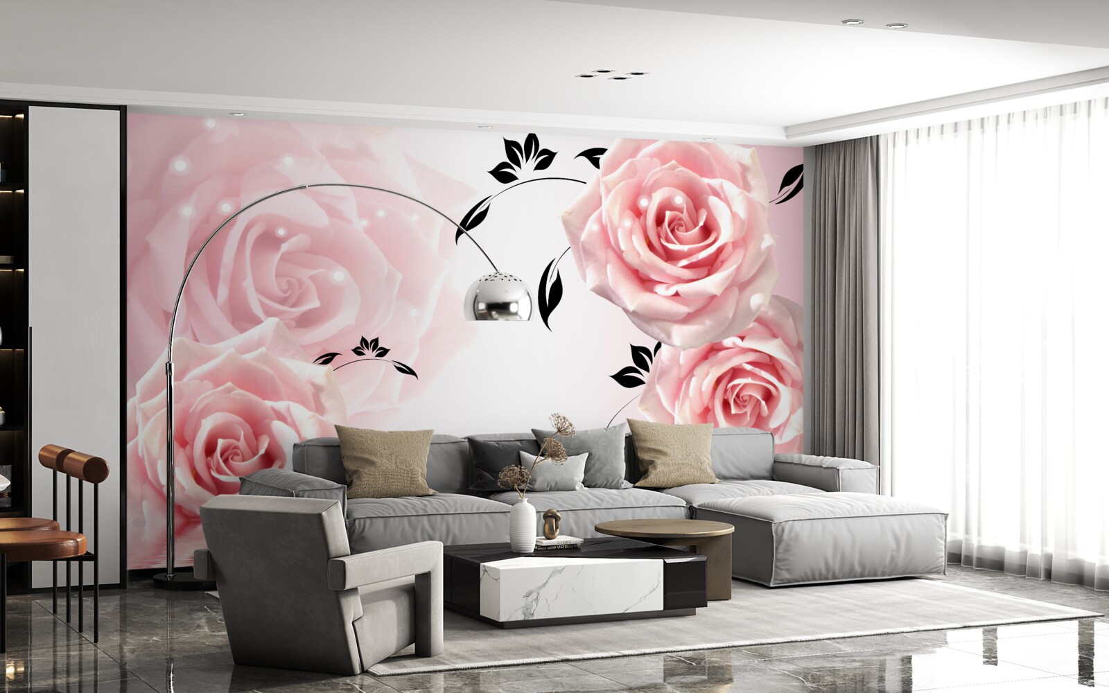 Fototapet trandafiri mari într-o nuanță delicată de roz