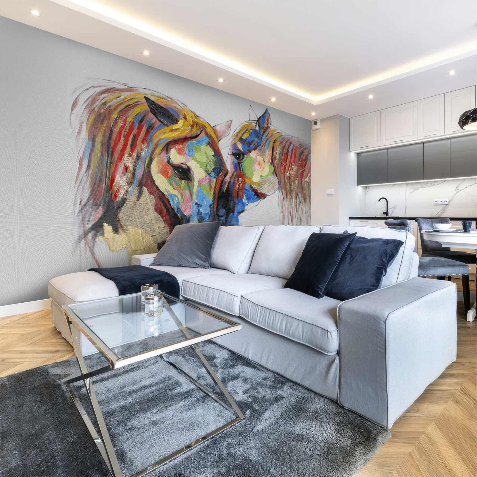 Fototapet reprezentare neobișnuită a comunicării între cai