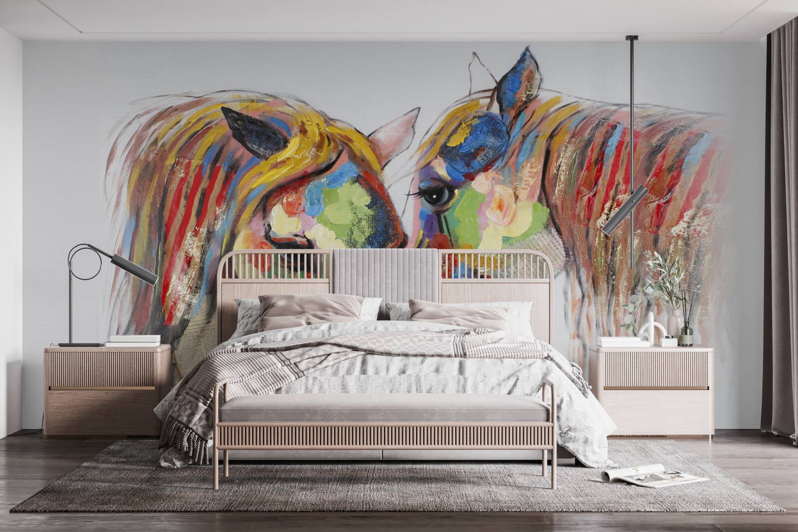 Fototapet reprezentare neobișnuită a comunicării între cai