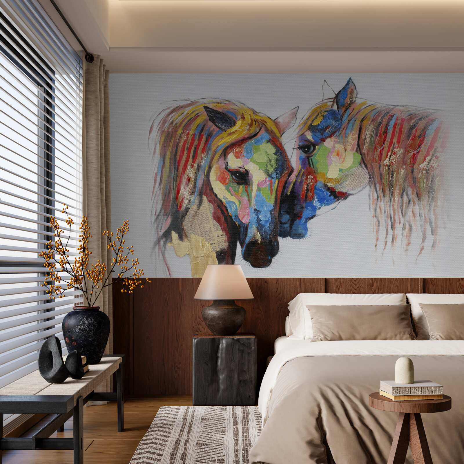 Fototapet reprezentare neobișnuită a comunicării între cai